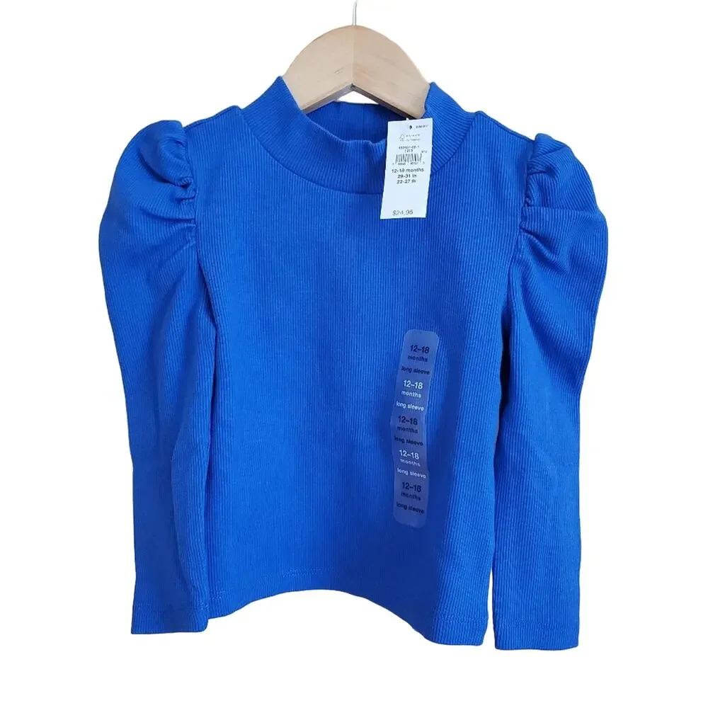 NEW! Gap Toddler Girl's Blue Puff Sleeve Turtleneck Shirt 12-18 Months